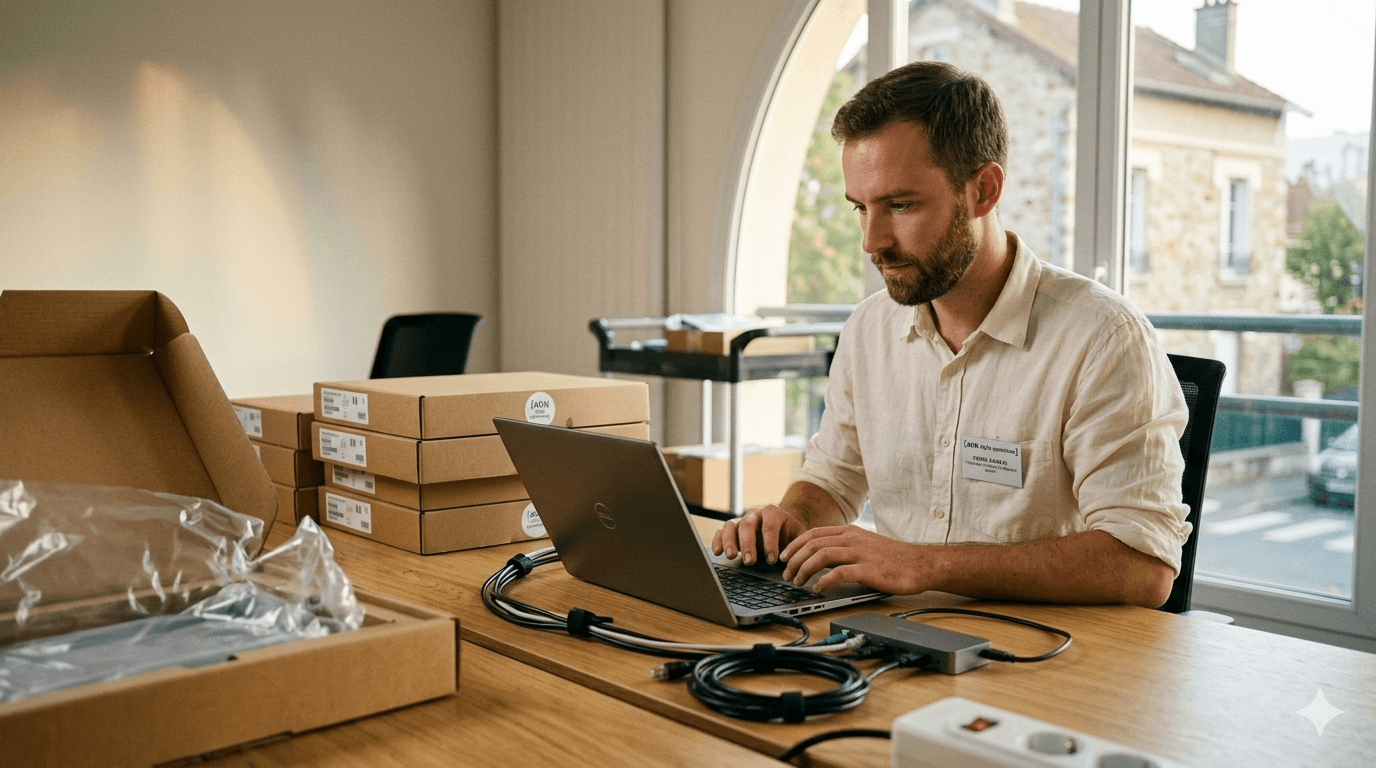 Technicien IT ClearDoc qui prépare un parc Dell pour déploiement chez un client